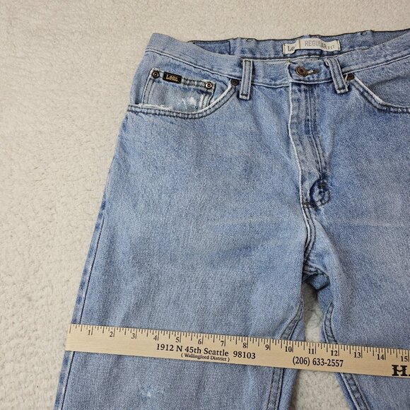 Lee Jeans Mens 34x32 Y2K Blue Denim Light Stone Wash Regular Fit Distressed Norm - Picture 9 of 16